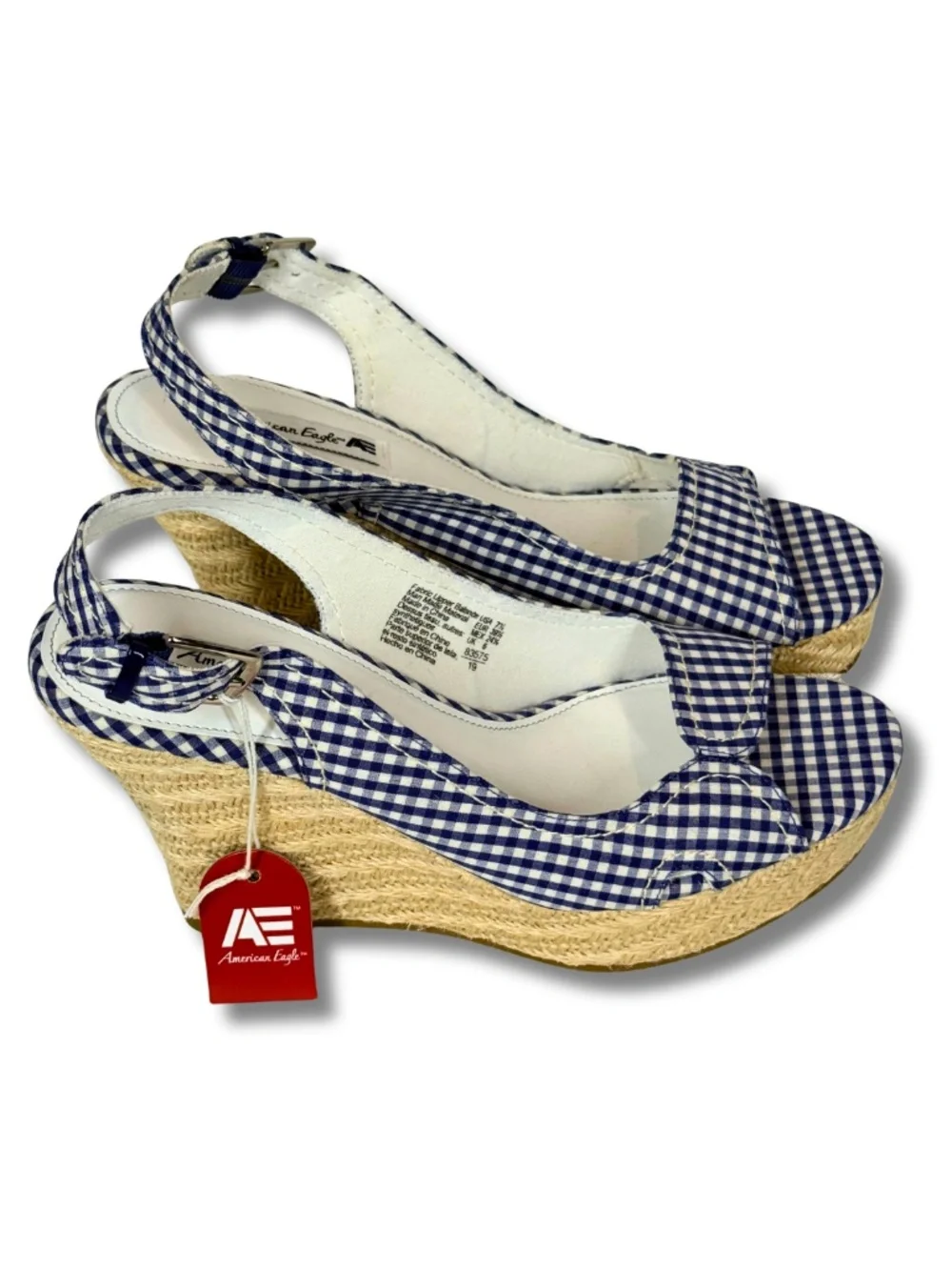 American Eagle Gingham Espadrille Wedges NWT 7.5